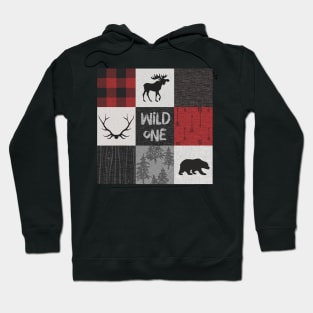 Wild One Woodland Patchwork- Red, Black, grey Hoodie